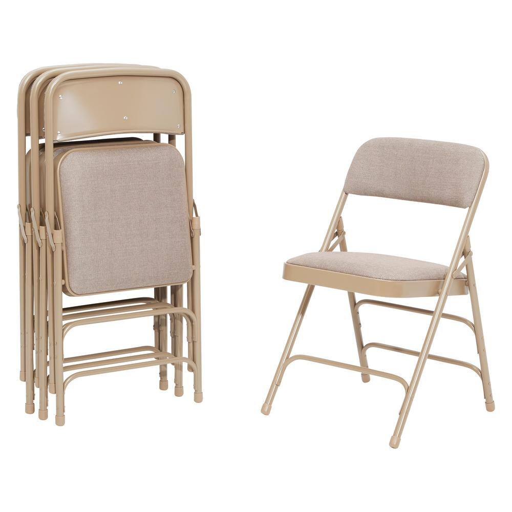 National Public Seating Beige Fabric Seat Stackable Folding Chair (Set of 4) 2301