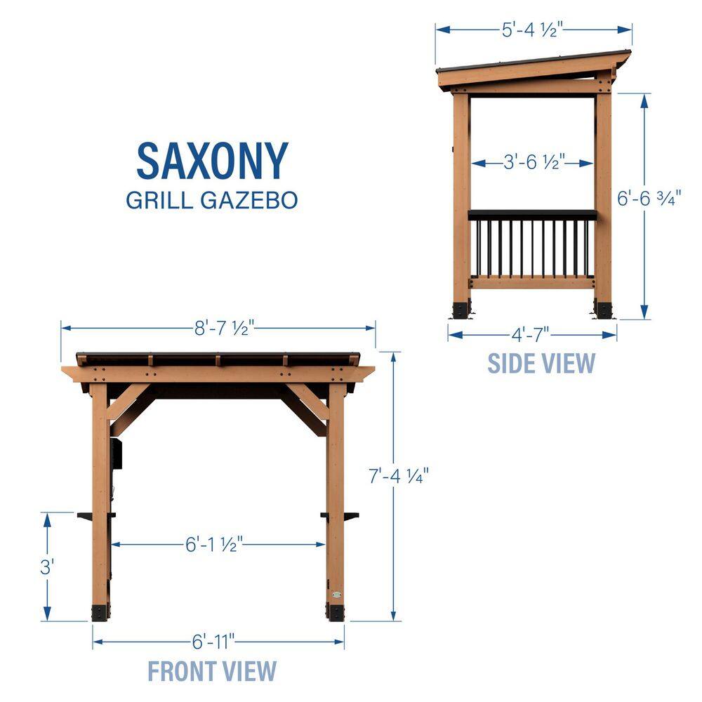 Backyard Discovery Saxony 8 ft. x 5 ft. All Cedar Wood Grill Gazebo with Hard Top Steel Roof, Powder Coated Steel Countertops and Electric 2104617com
