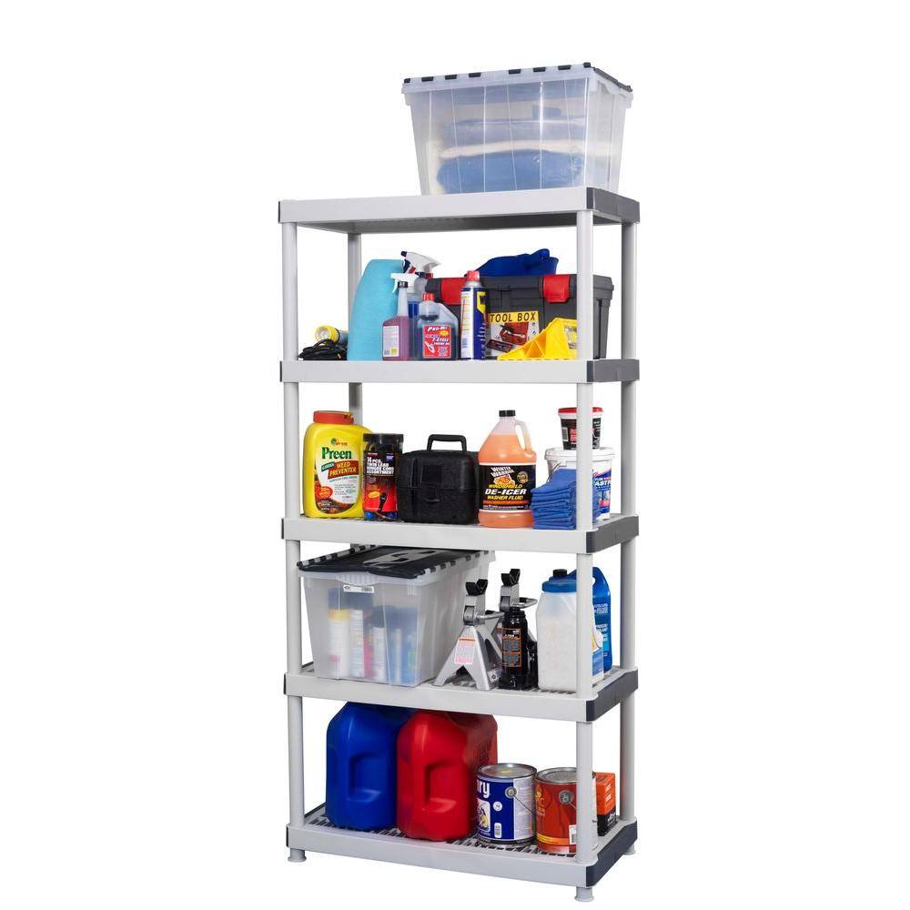 HDX 5-Tier Easy Assembly Multi-purpose Plastic Garage Storage Shelving Unit in Gray (36 in. W x 72 in. H x 18 in. D) 127932