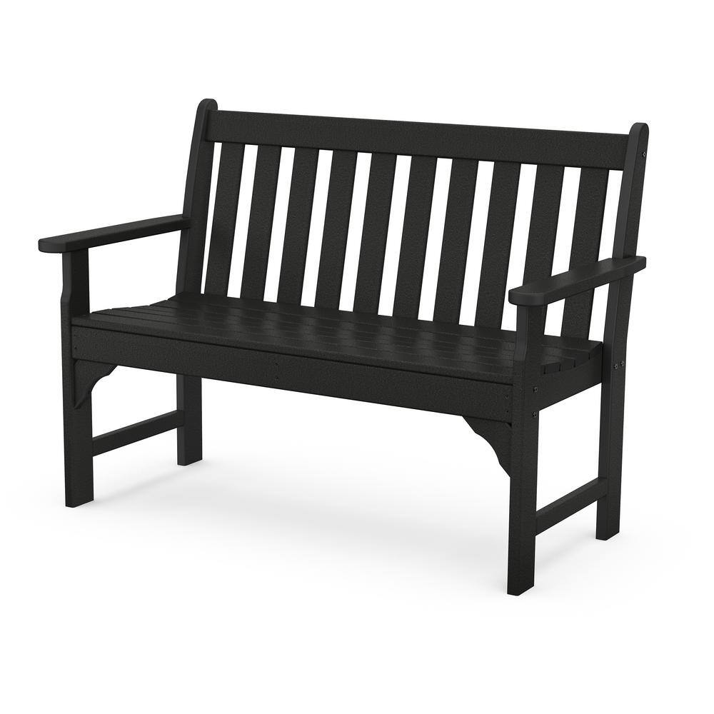 POLYWOOD Vineyard 48 in. 2-Person Black Plastic Outdoor Bench GNB48BL