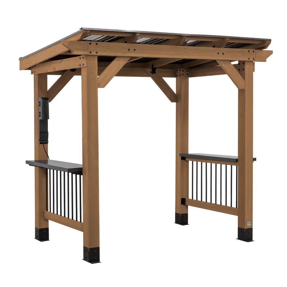 Backyard Discovery Saxony 8 ft. x 5 ft. All Cedar Wood Grill Gazebo with Hard Top Steel Roof, Powder Coated Steel Countertops and Electric 2104617com