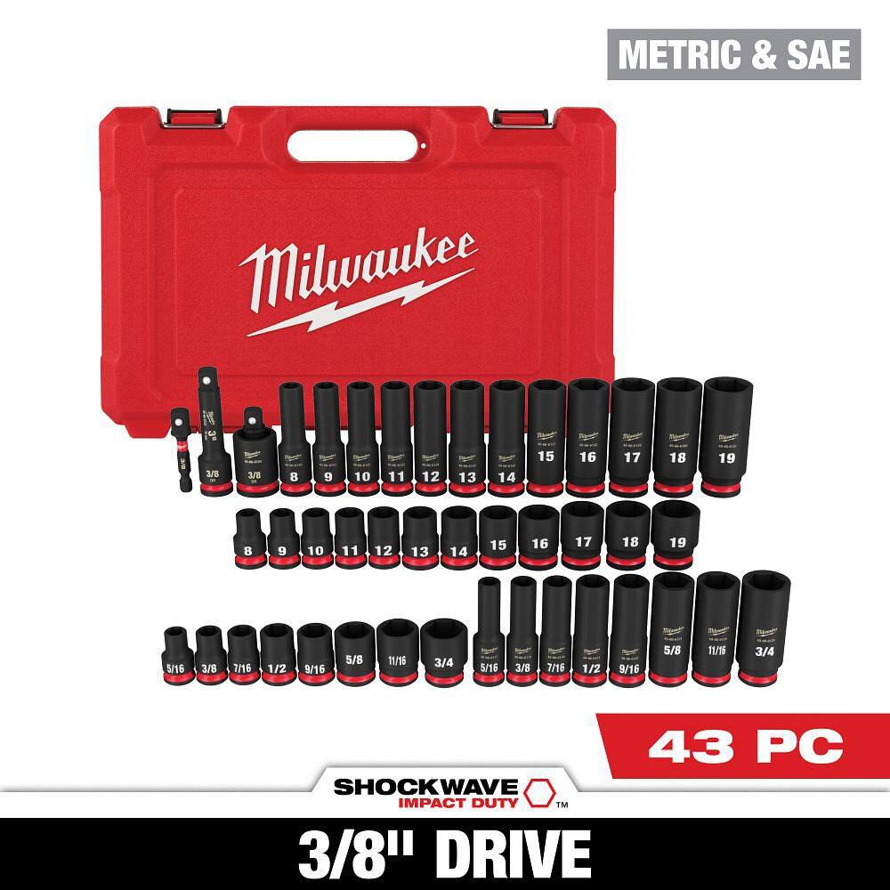Milwaukee SHOCKWAVE 3/8 in. Drive SAE and Metric 6 Point Impact Socket Set (43-Piece) 49-66-7009