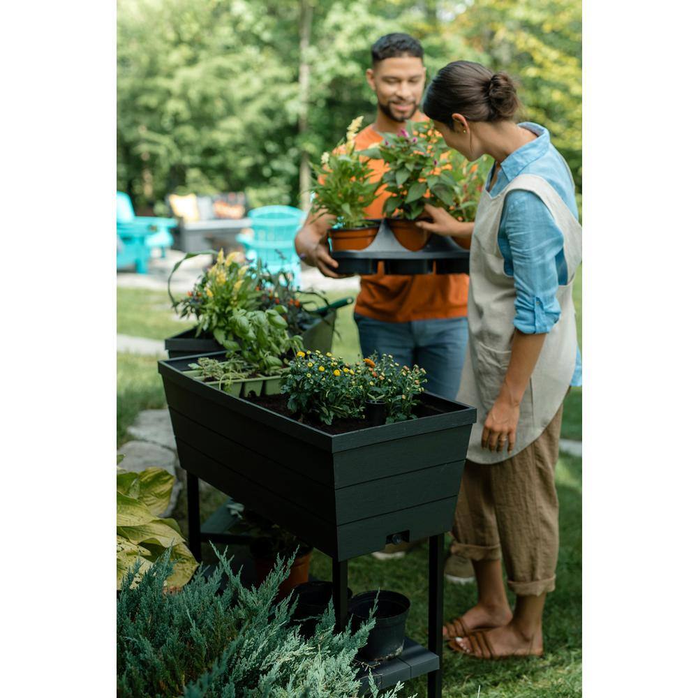 Keter Urban Bloomer 32.3 in. W x 30.7 in. H Graphite Resin Elevated Patio Garden Bed 236157