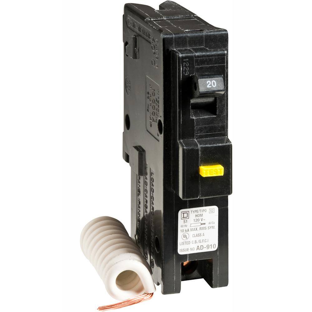 Square D Homeline 20 Amp Single-Pole GFCI Circuit Breaker HOM120GFICP