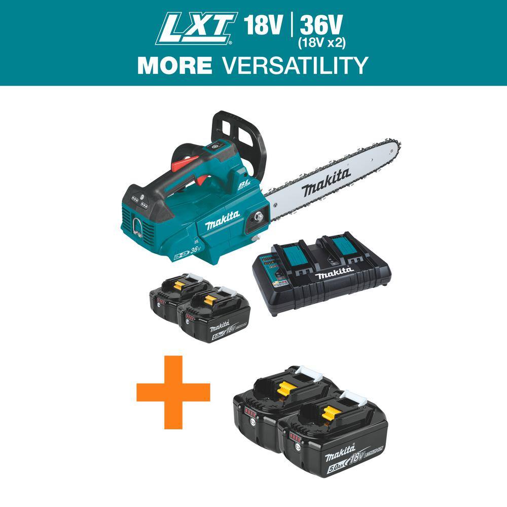 Makita LXT 16 in. 18V X2 (36V) Lithium-Ion Brushless Top Handle Chain Saw Kit 5.0Ah with 18V LXT Battery Pack 5.0Ah(2-Pk) XCU09PTBL1850B2