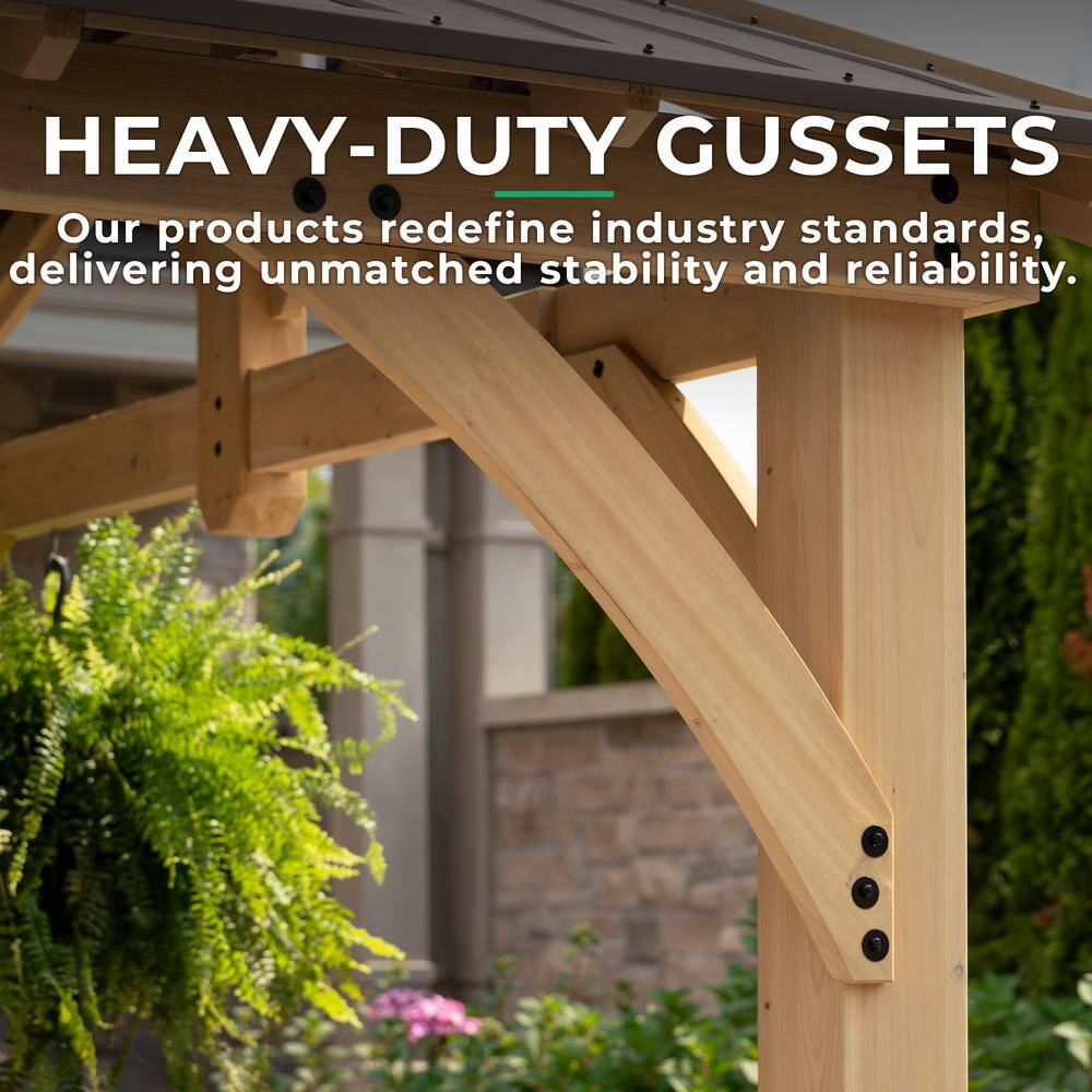 Yardistry Carolina 11 ft. x 13 ft. Premium Outdoor Cedar Backyard Patio Shade Pavilion with Brown Aluminum Gazebo Style Roof YM11726