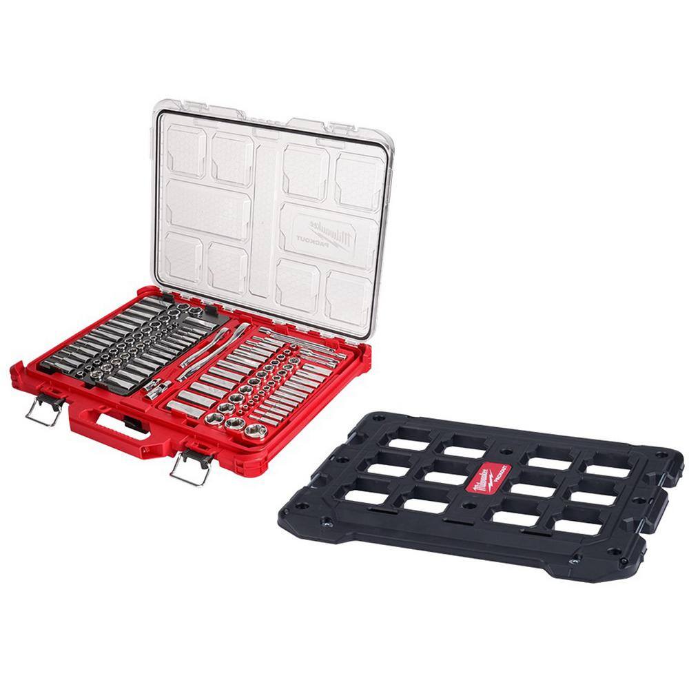 Milwaukee 3/8 in. and 1/4 in. Drive SAE/Metric Ratchet and Socket Mechanics Tool Set w/PACKOUT Case (106-Piece) & Mounting Plate 48-22-9486-48-22-8485