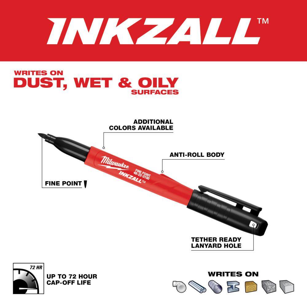 Milwaukee INKZALL Red Fine Point Jobsite Permanent Marker (72-Pack) 48-22-3170-72X