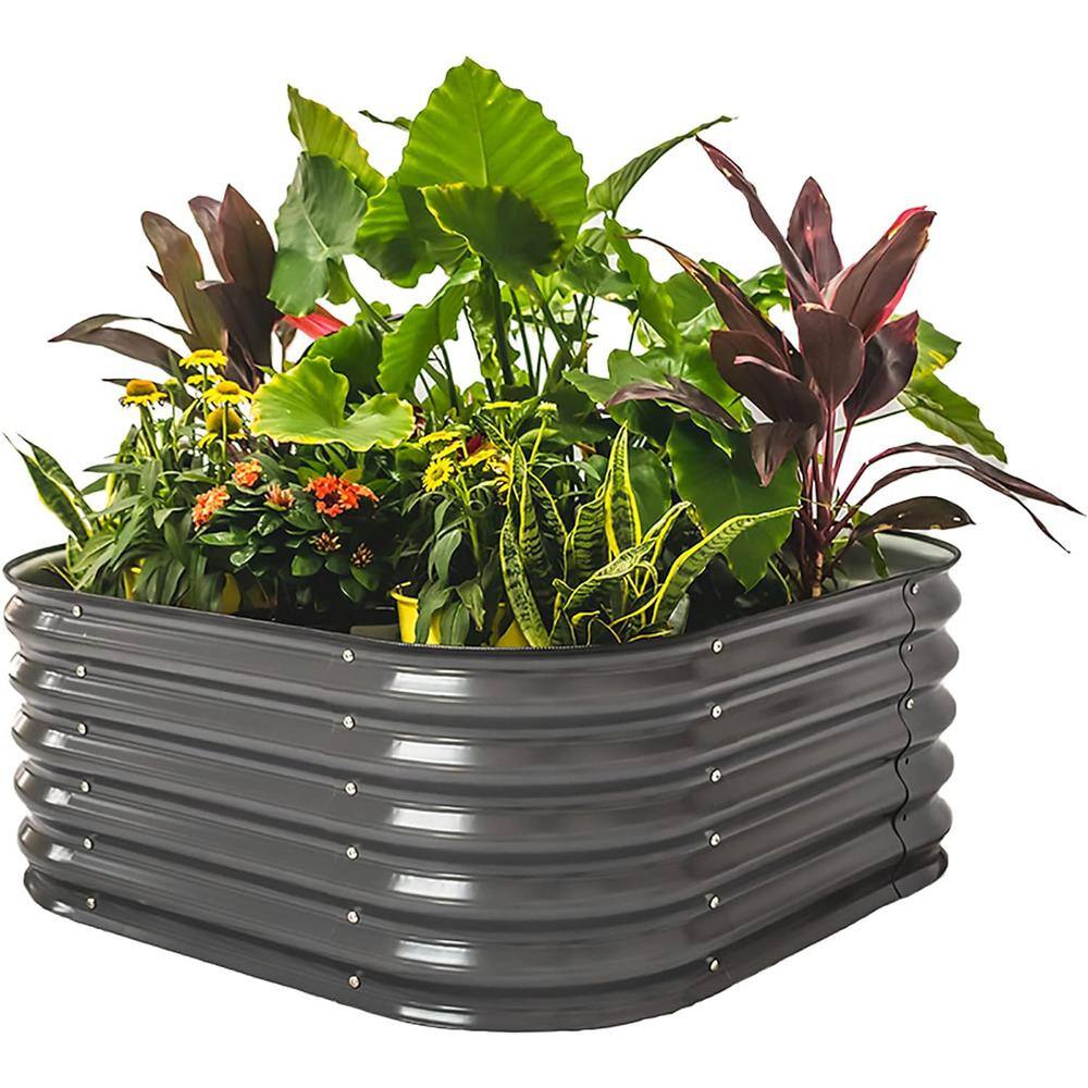 vego garden 17 in. Tall 4 in 1 Modular Metal Raised Garden Beds Kit, Metal Planter Box for Vegetables, Flowers, Herbs, Modern Gray VB4N117MG