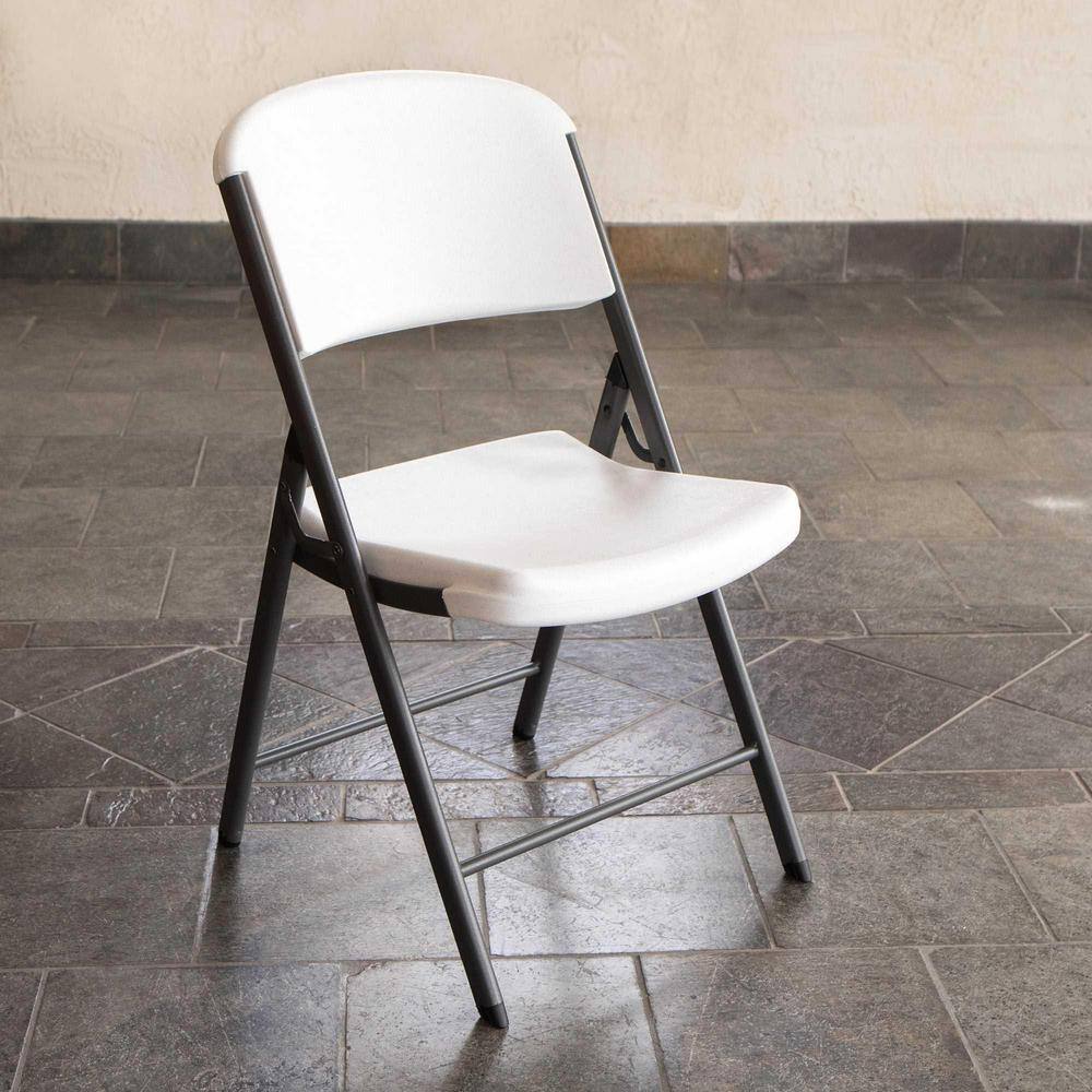 Lifetime White Plastic Seat Metal Frame Outdoor Safe Folding Chair (Set of 4) 42804