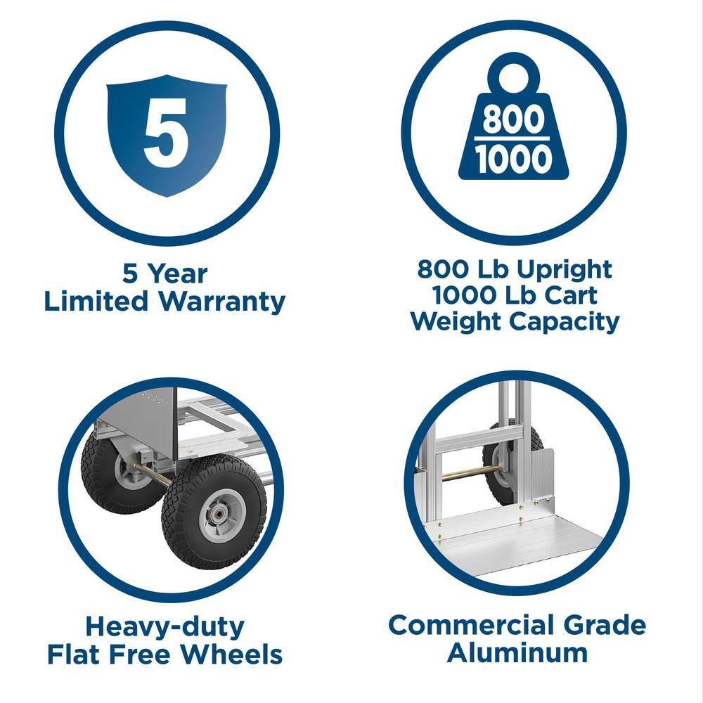 Cosco 1000 lb. 3-In-1 Aluminum Assisted Hand Truck with Flat Free Wheels 12312ABL1E