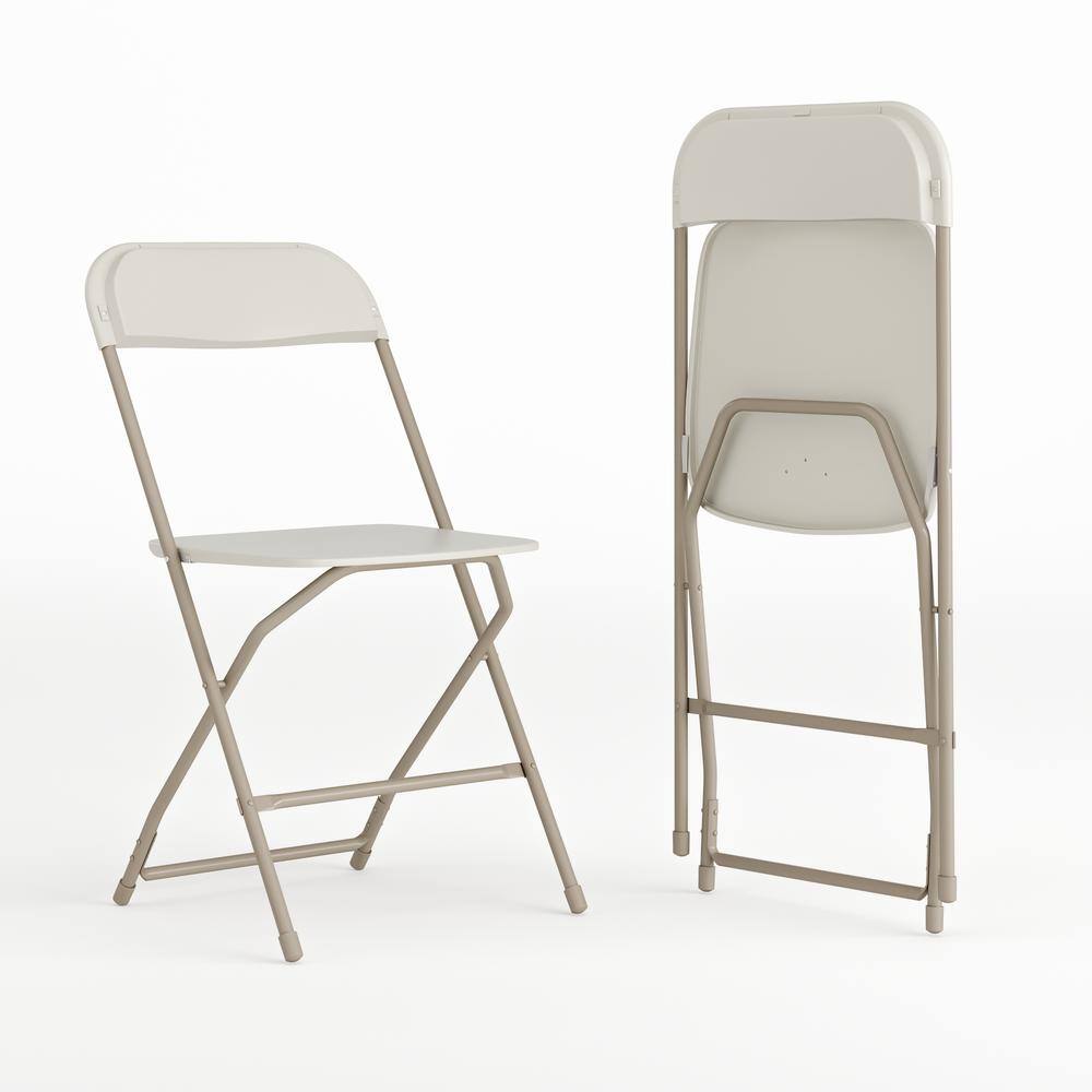 Carnegy Avenue Beige Plastic Seat with Metal Frame Folding Chair (Set of 2) CGA-LE-274396-BE-HD