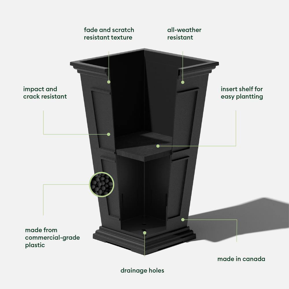 Veradek Brixton Medium Black Plastic Tapered Planter with Drainage Holes (14.75 in. L x 14.75 in. W x 26 in. H) (2-Pack) BXVTL26B-2PK