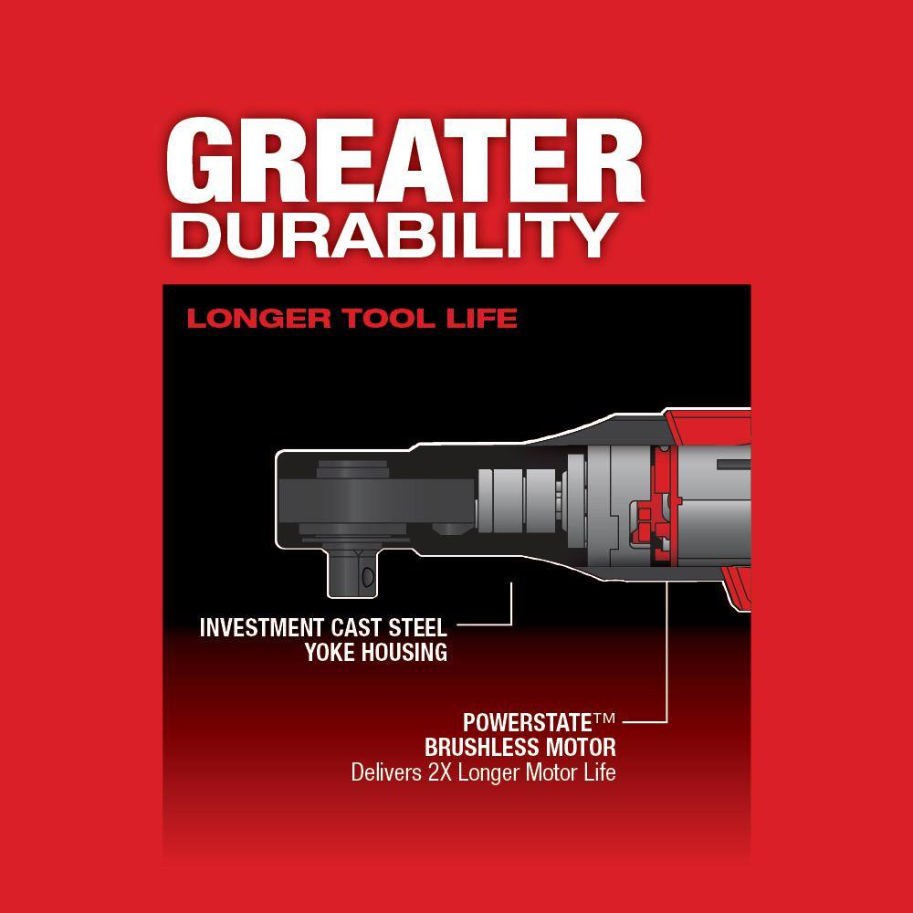 Milwaukee M12 FUEL 12V Li-Ion Brushless 3/8 in. Cordless Ratchet Kit w (2) 2. 0Ah Batteries, Charger, Bag & M12 ROVER Flood Light 2557-22-2367-20