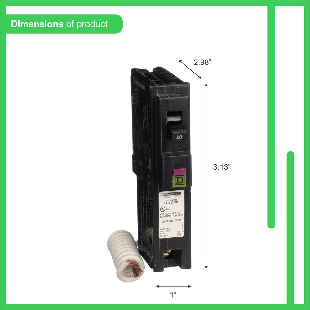Square D Homeline 20 Amp Single-Pole Dual Function (CAFCI and GFCI) Circuit Breaker HOM120DFC