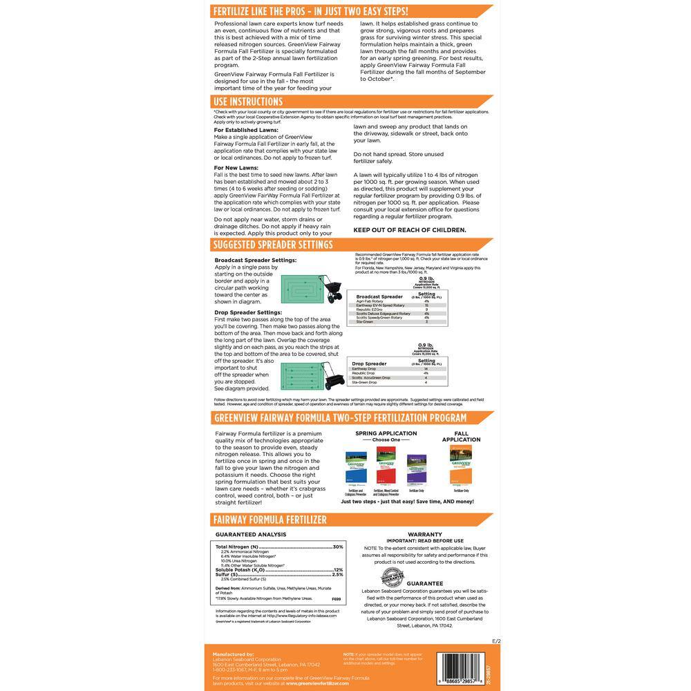 GreenView Fairway Formula 45 lbs. 15,000 sq. ft. Fall Lawn Fertilizer (30-0-12) 2129865