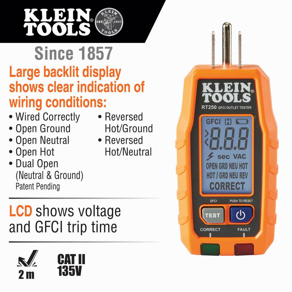 Klein Tools 600 Amp Digital Clamp Meter AC/DC True RMS Auto Ranging with GFCI Receptable Tester Tool Set M2O41529KIT