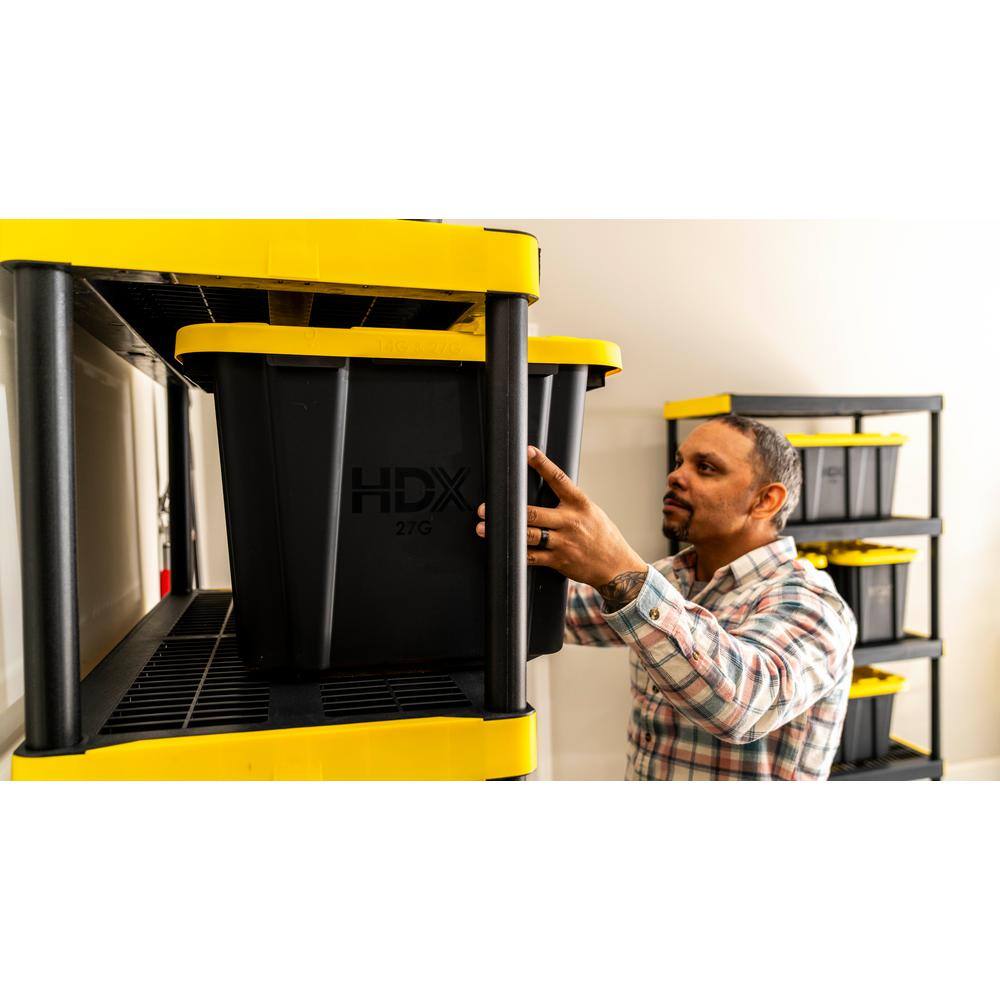 HDX 27 Gal. Tough Storage Tote in Black with Yellow Lid (4-Pack) 999-HDX-27G-4