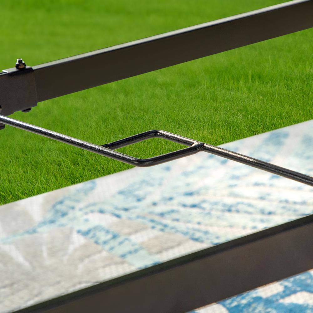 PHI VILLA Black 8-Piece Metal Rectangle Patio Outdoor Dining Set with Geometric Table, Umbrella and Textilene Swivel Chairs THD8-104-93BR