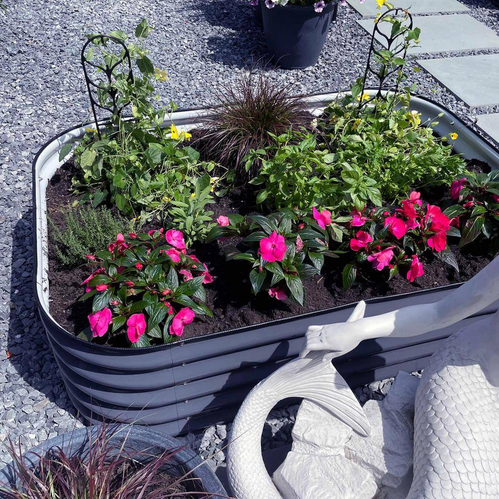 vego garden 17 in. 6-In-1 Modular Modern Gray Metal Raised Garden Bed Kit VB6N117MG