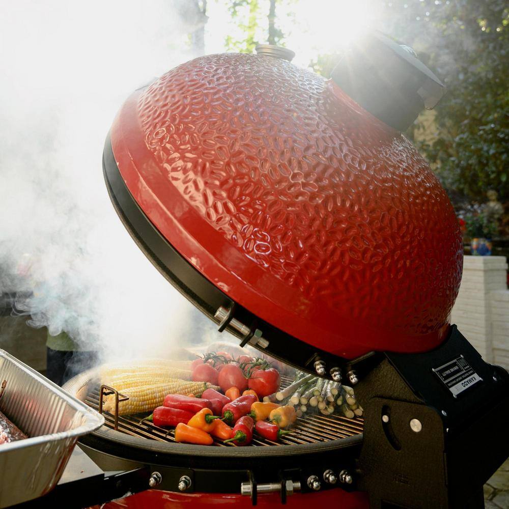 Kamado Joe Classic Joe III 18 in. Charcoal Grill in Red with Cart, Side Shelves, Grate Gripper, and Ash Tool KJ15040921