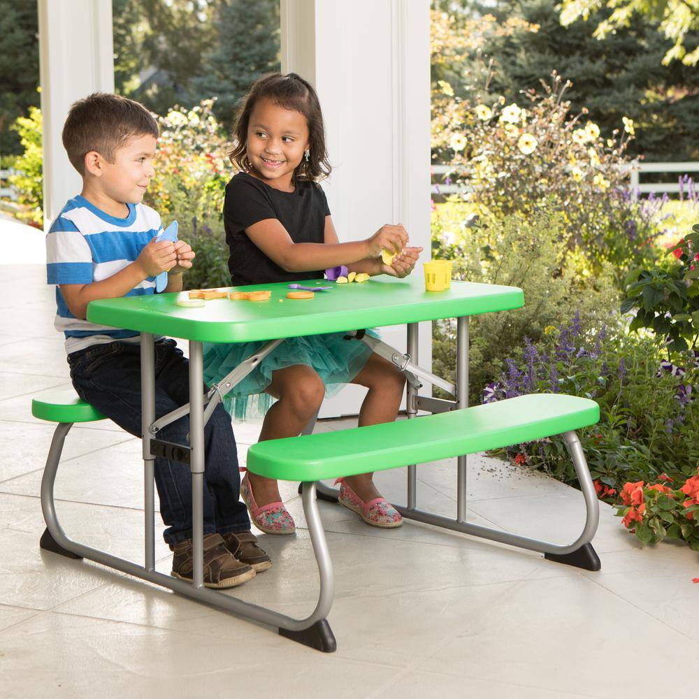 Lifetime 35.4 in. Green Rectangle Steel and Resin Kids Picnic Table Seats 4 260262