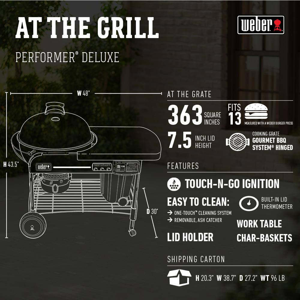 Weber Performer Deluxe 22 in. Charcoal Grill in Black with Touch-N-Go Gas Ignition 15501001
