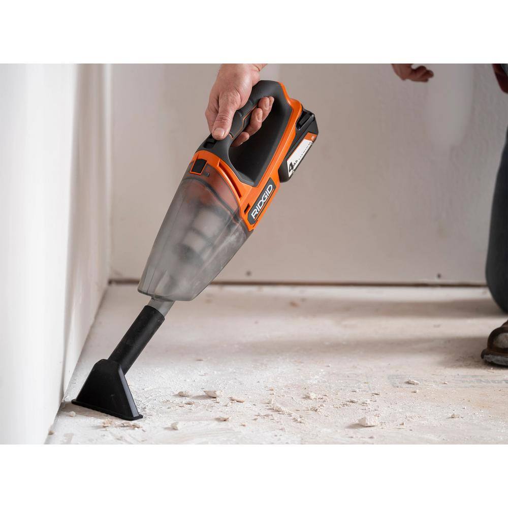 RIDGID 18V (2) 4.0 Ah Batteries and Charger Kit with 18V Cordless Hand Vacuum AC93044SBN-R8609021B