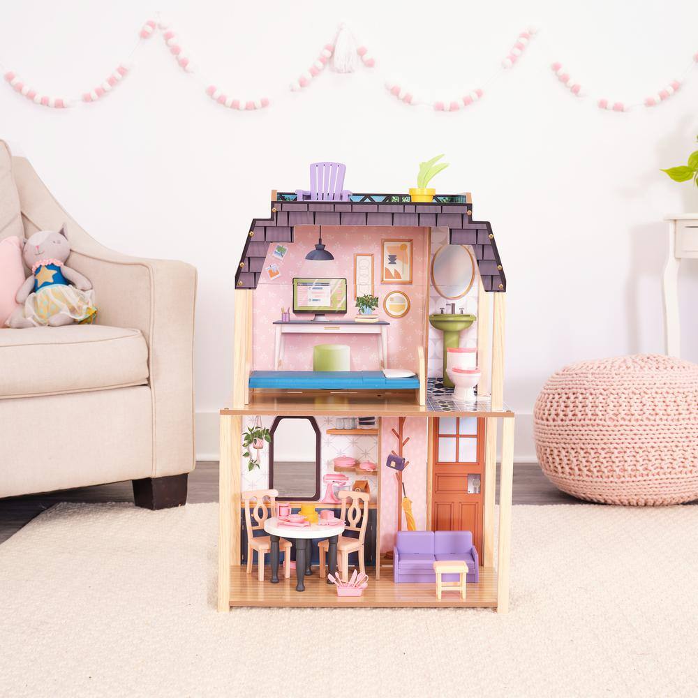 KidKraft Bella View Wooden Dollhouse with Rooftop Deck and 31 Accessories 20638