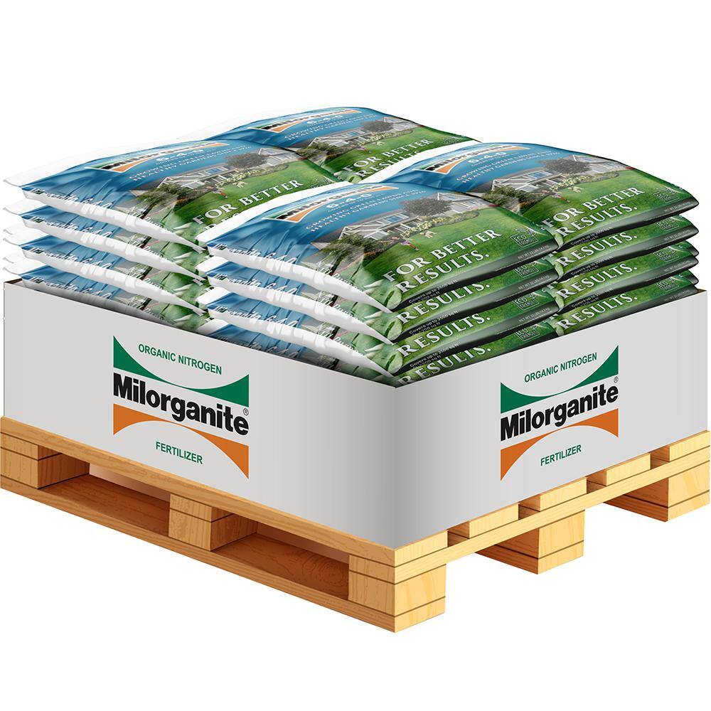 Milorganite 32 lbs. 2,500 sq. ft. Organic Slow-Release Nitrogen Lawn and Garden Dry Lawn Fertilizer 6-4-0 Pallet (63-Bags) 100552153