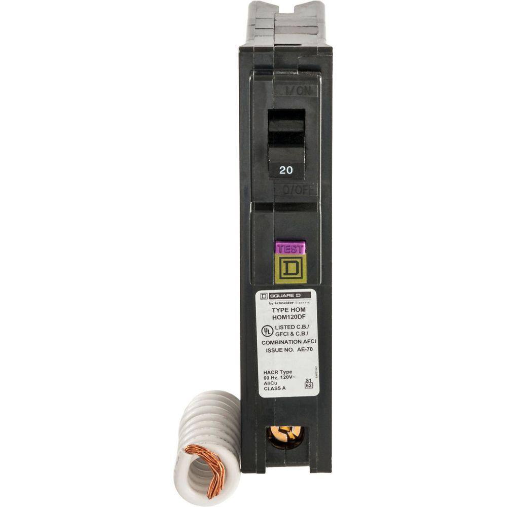Square D Homeline 20 Amp Single-Pole Dual Function (CAFCI and GFCI) Circuit Breaker HOM120DFC