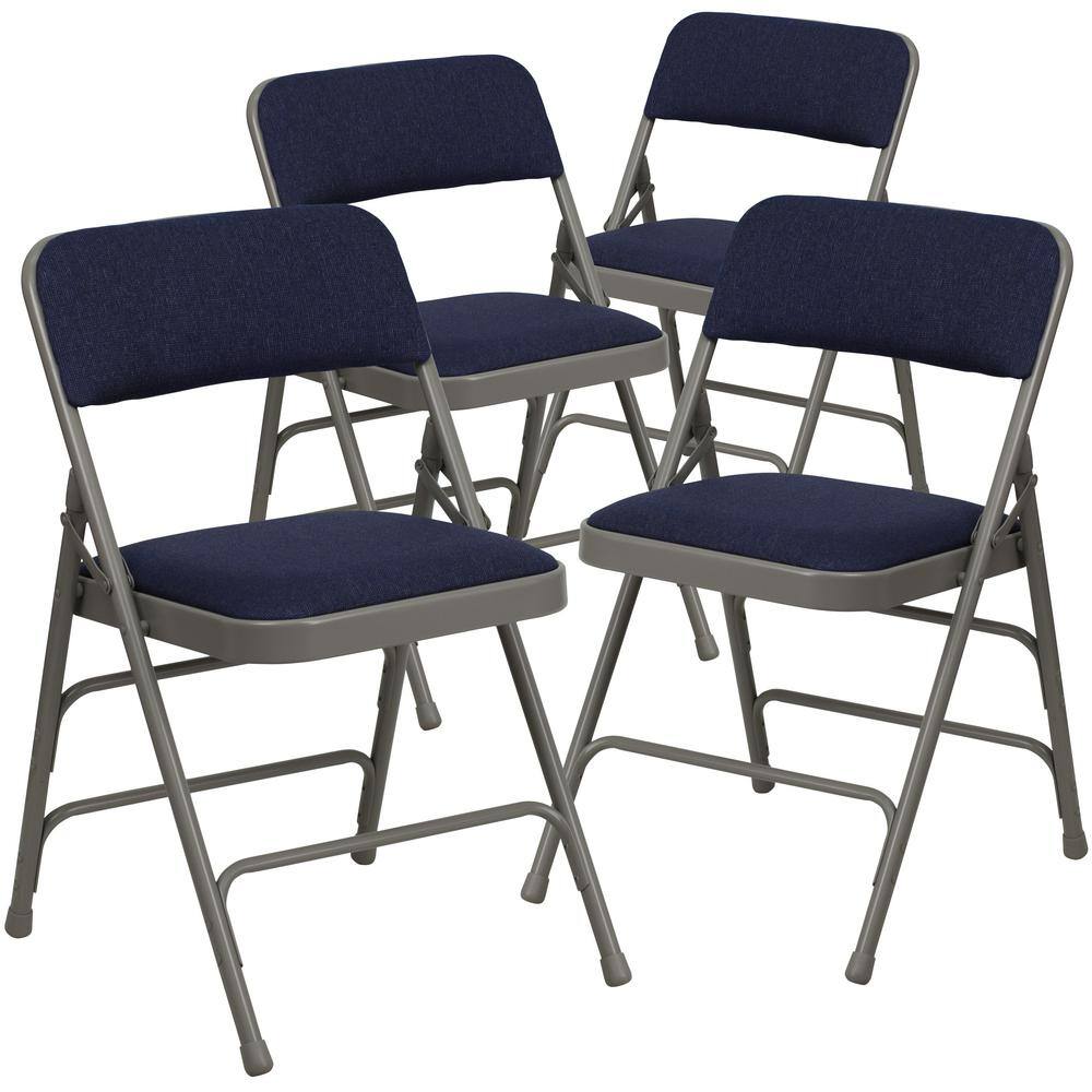 Carnegy Avenue Navy Hercules Series Sheldon Metal Folding Chairs with Cushioned Seat, Fabric Upholstered Event Chairs (Set of 4) CGA-HF-6304-NA-HD