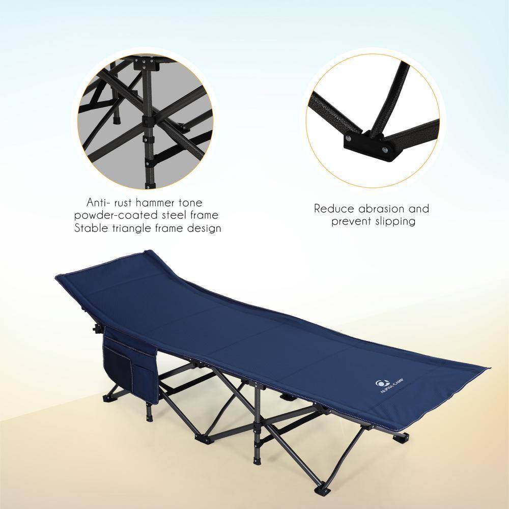 PHI VILLA Extra Large Camping Cot With Carrying Bag Steel Frame Folding Navy Blue Cot THD-E01CC120101102