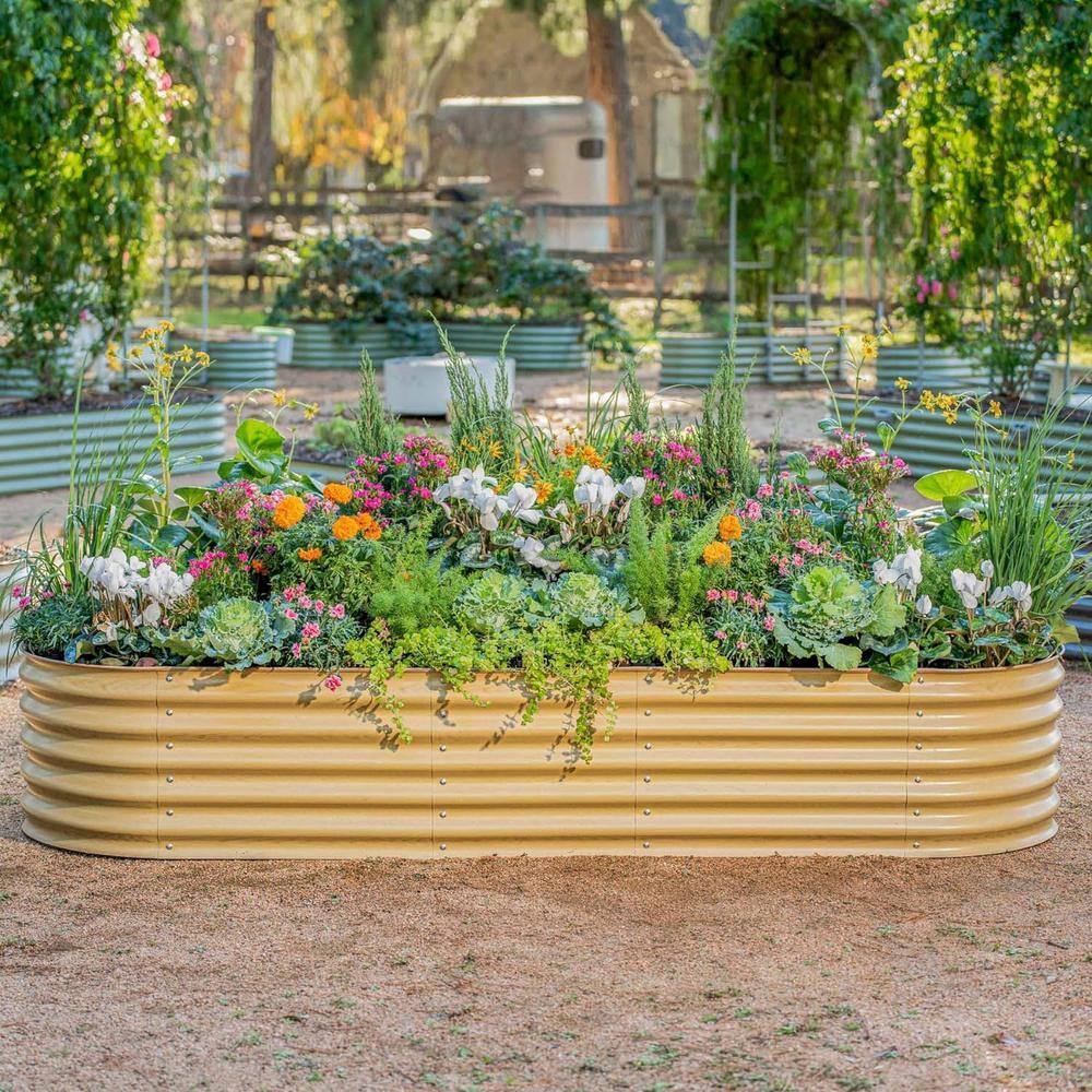 vego garden 17 in. Tall 6-In-1 Raised Gardening Bed Metal Outdoor Planter for Vegetables Galvanized Flowers Box, Sunlit Oak VB6N117SO