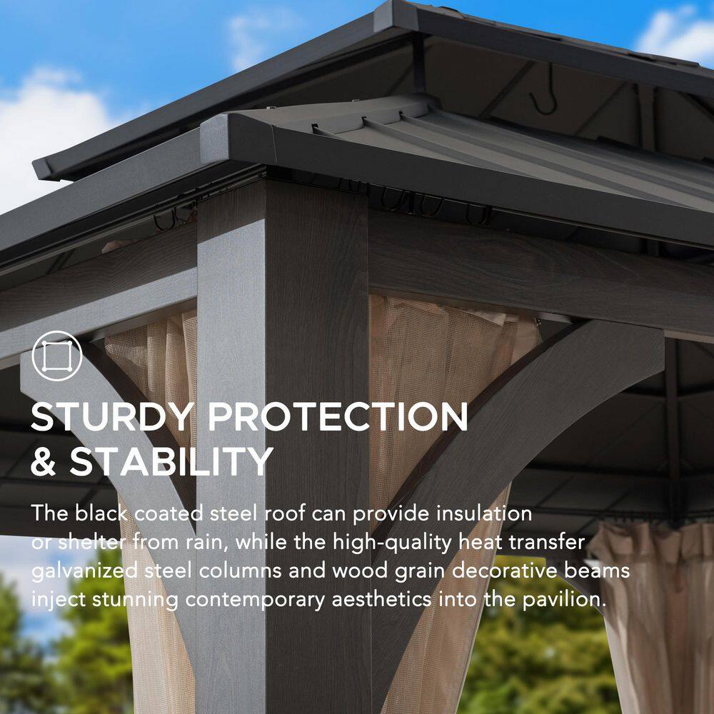 Sunjoy 13 ft. x 15 ft. Churchill Hard Top Gazebo with Netting A102011920