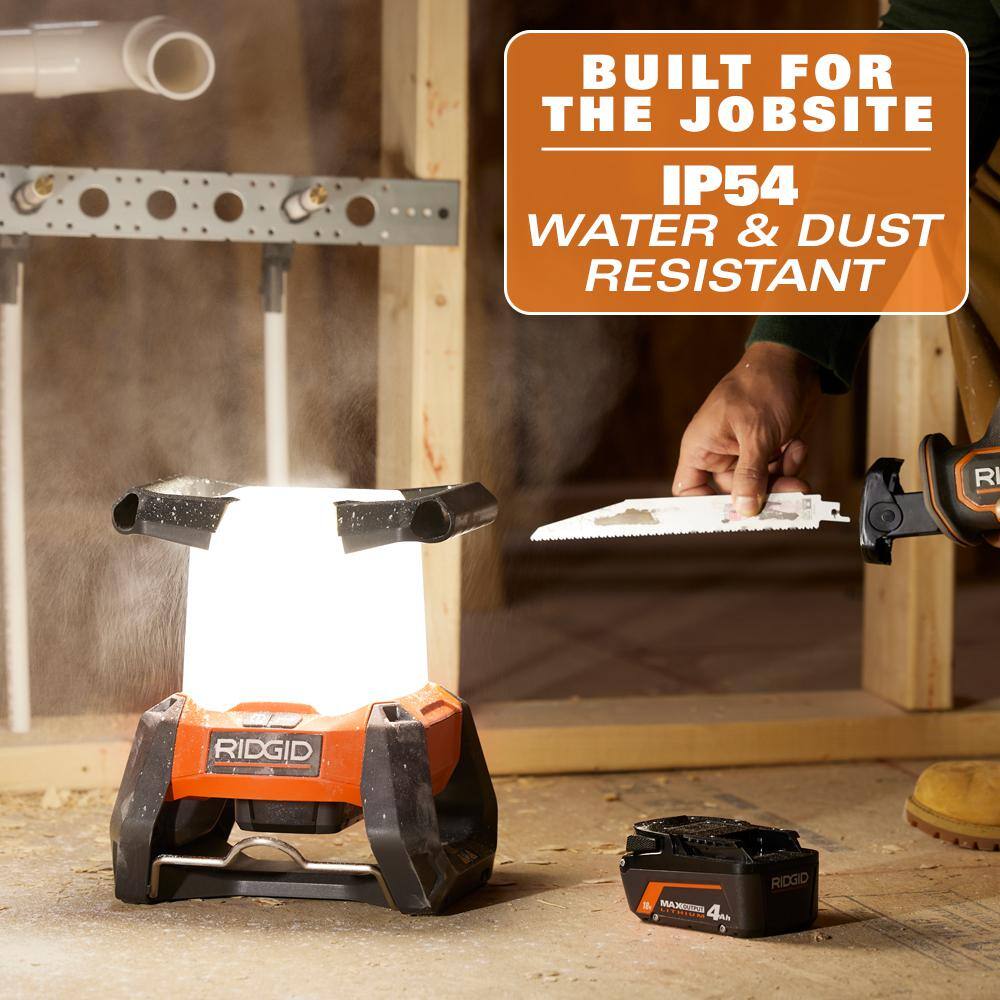 RIDGID 18V Cordless 360° Area Light Kit with (2) 4.0 Ah Batteries and Charger R86903B-AC93044SBN
