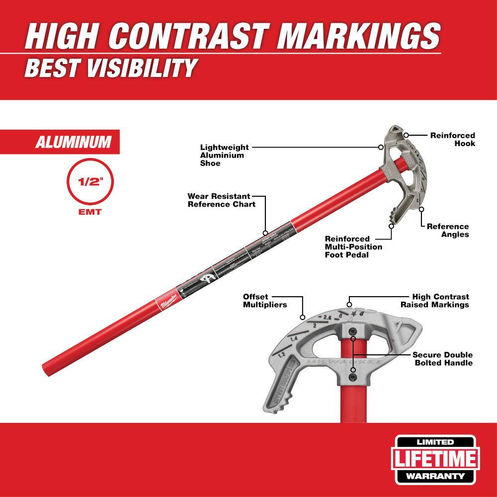 Milwaukee 1/2 in. Aluminum Conduit Bender and Handle and 9 in. 7-in-1 Combination Wire Strippers Pliers 48-22-4070-48-22-3078