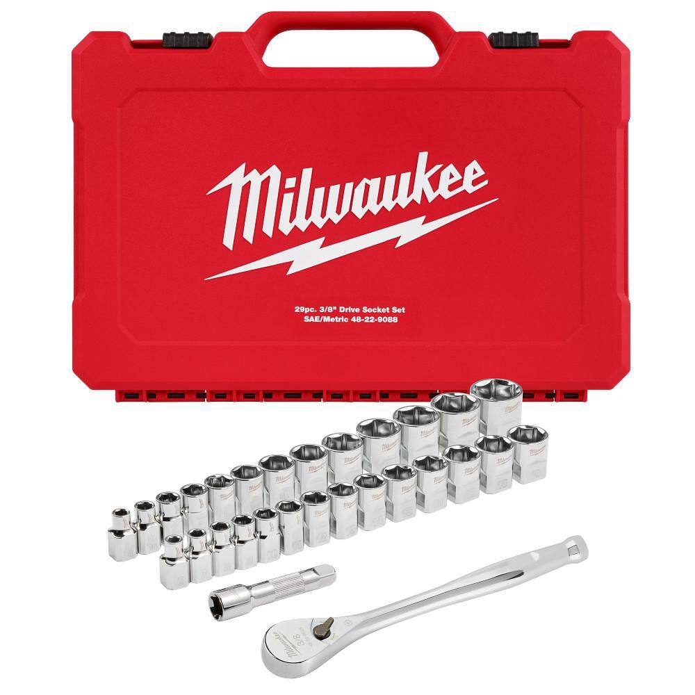 Milwaukee 3/8 in. Drive SAE/Metric Ratchet and Socket Mechanics Tool Set (29-Piece) 48-22-9088