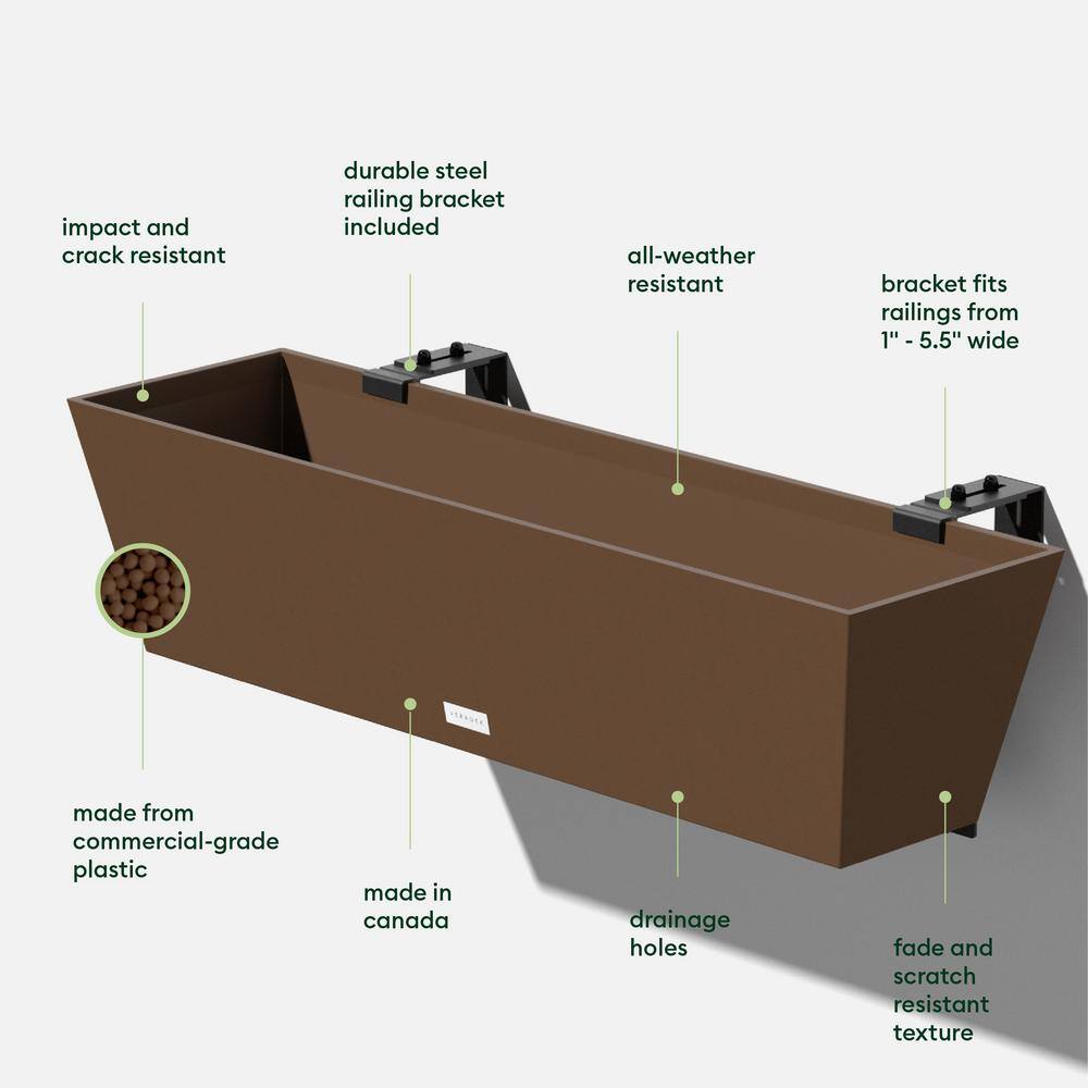 Veradek Pure Medium Espresso Plastic Rectangular Railing Planter Box with Drainage Holes (36 in. L x 10 in. W x 11 in. H) WBRLV36E