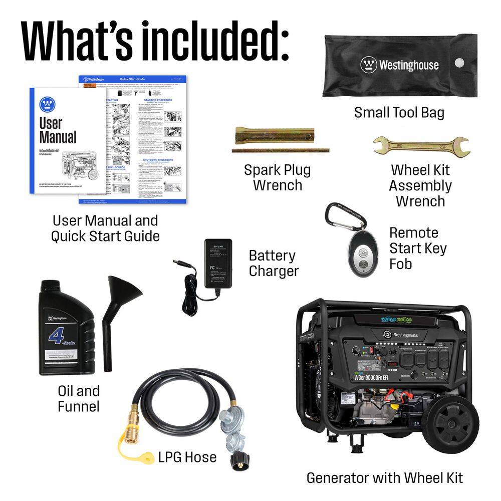 Westinghouse 12,500/9,500-Watt Dual Fuel Gas and Propane Powered EFI Portable Generator with Remote Electric Start, 50 Amp Outlet WGen9500DFc EFI