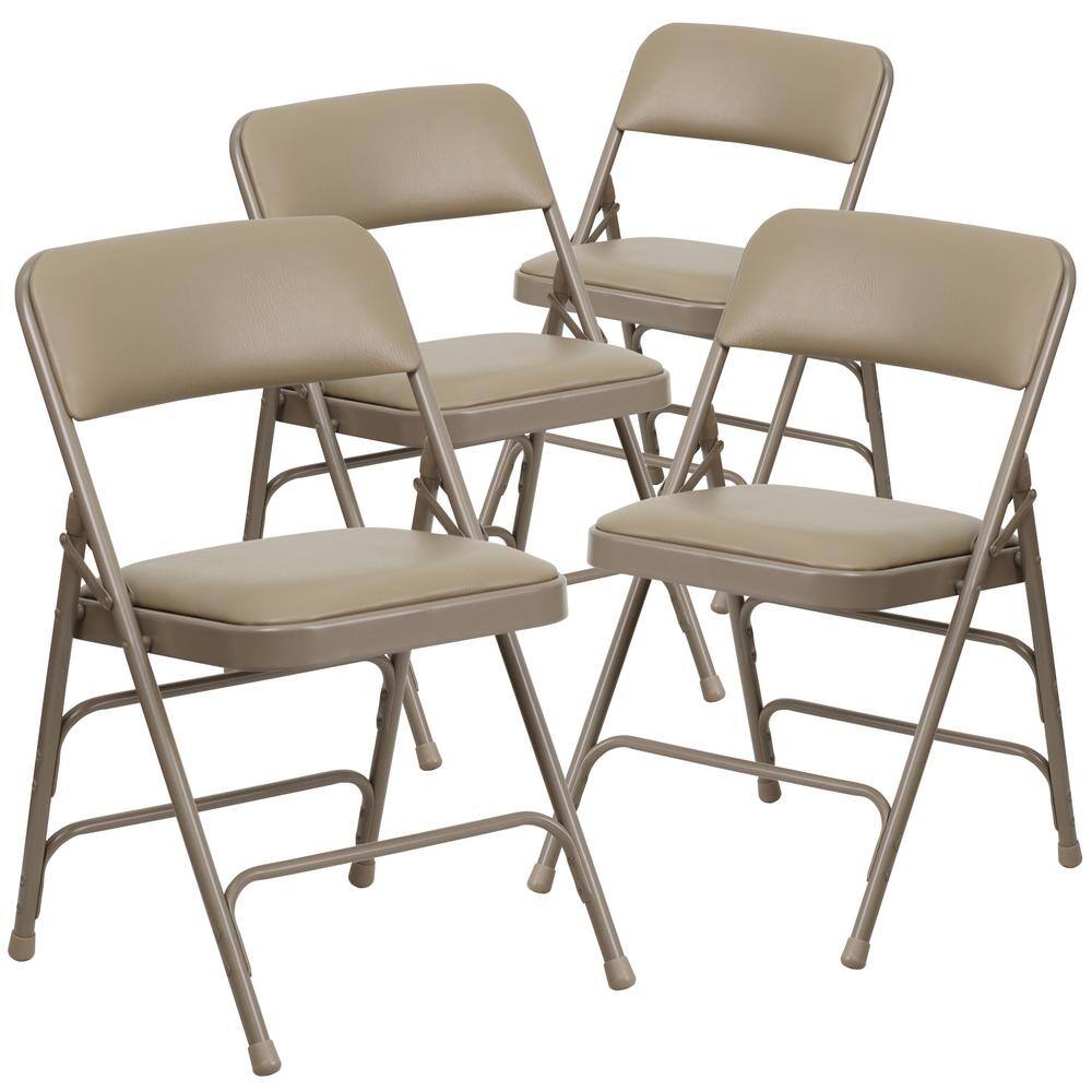 Carnegy Avenue Beige Vinyl/Beige Frame Metal Folding Chair (4-Pack) CGA-HF-5867-BE-HD