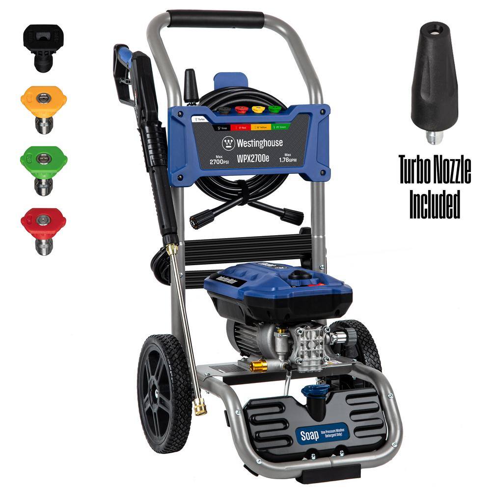 Westinghouse 2700 PSI 1.76 GPM 13 Amp Cold Water Electric Powered Pressure Washer with Turbo Nozzle and 5 Quick Connect Tips WPX2700e