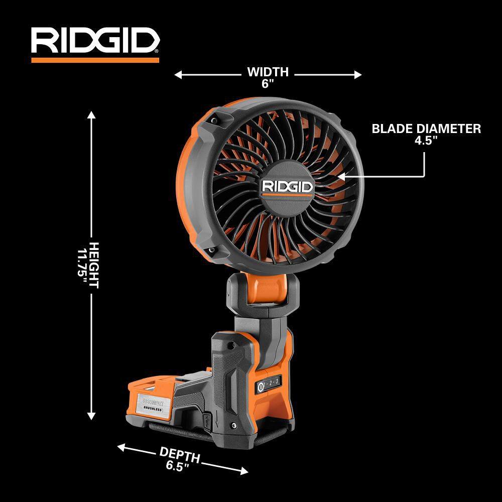 RIDGID 18V SubCompact Brushless Cordless Magnetic Clamp Fan 2-Pack with (2) 4.0 Ah Batteries, Charger, and Bag R860723B-R860723B-AC93044SBN
