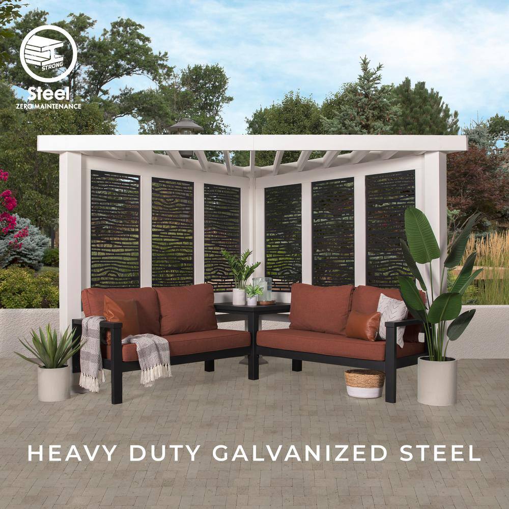 Backyard Discovery Ridgedale 8 ft. x 8 ft. White Steel Modern Cabana Pergola with Conversation Seating in Terra Cotta 2102644COM