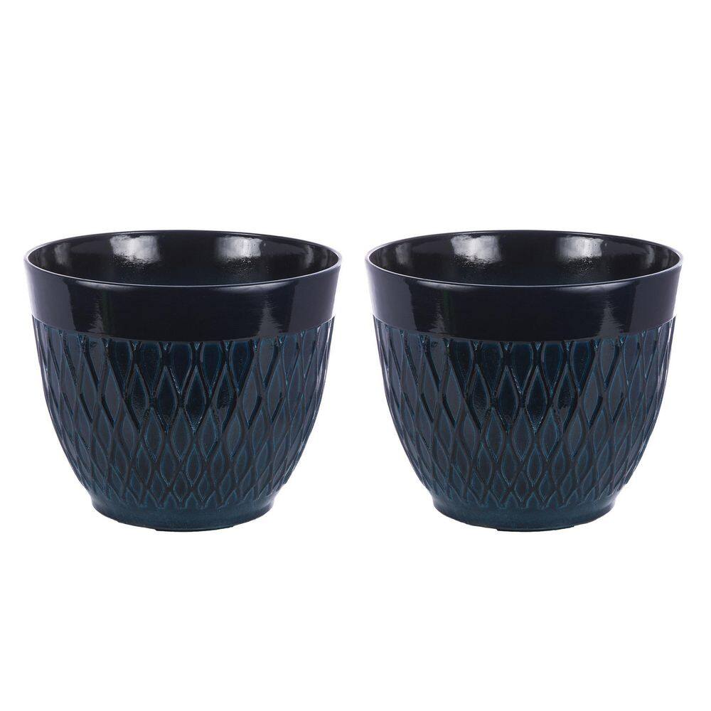 Alpine Corporation Indoor/Outdoor Resin Stone-look Planters with Drainage Holes, Blue (Set of 2) CLL404BL-2