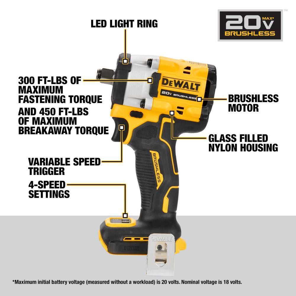 DEWALT ATOMIC 20V MAX Lithium-Ion Cordless Combo Kit (2-Tool) and 1/2 in. Impact Wrench with (2) 2Ah Batteries, Charger and Bag DCK225D2WCF921B