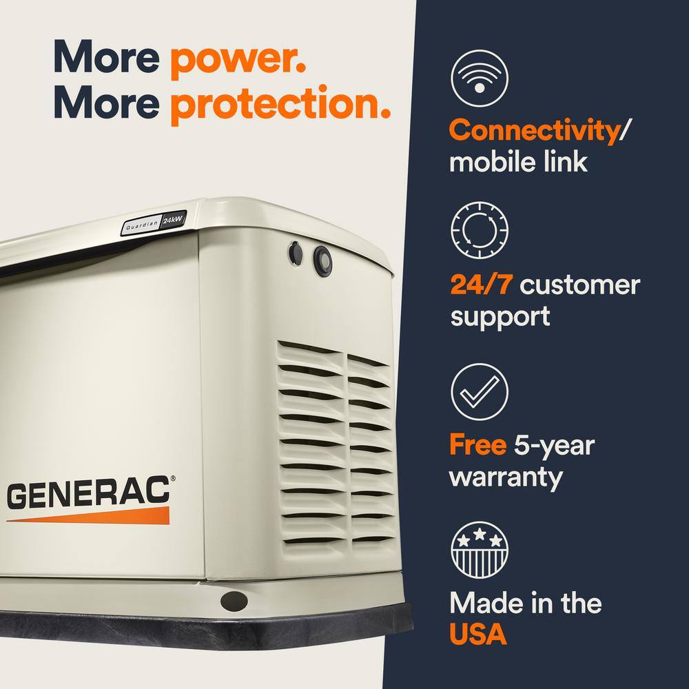Generac 24,000 Watt - Dual Fuel Air- Cooled Whole House Home Standby Generator, Smart Home Monitoring & 200-AMP Transfer Switch 72101
