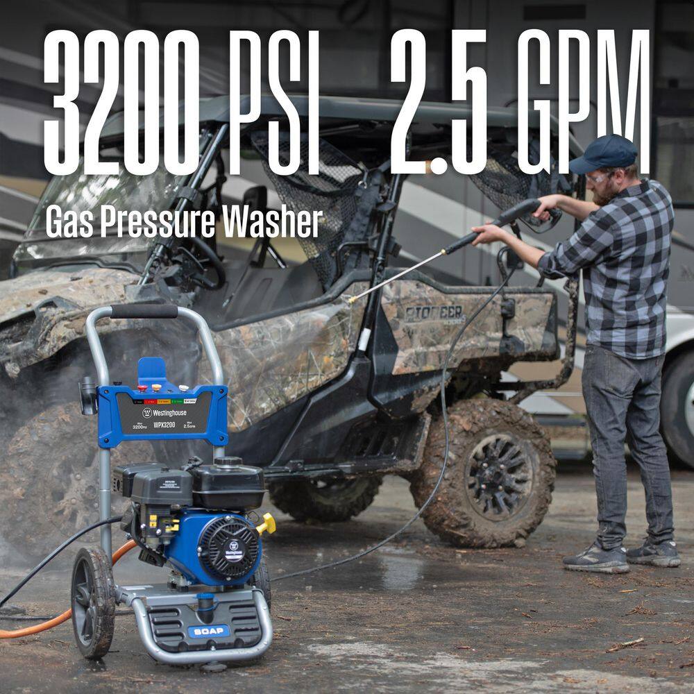 Westinghouse 3200 PSI 2.5 GPM Gas Powered Axial Cam Pump Cold Water Pressure Washer with Soap Tank and 5 Quick Connect Tips WPX3200