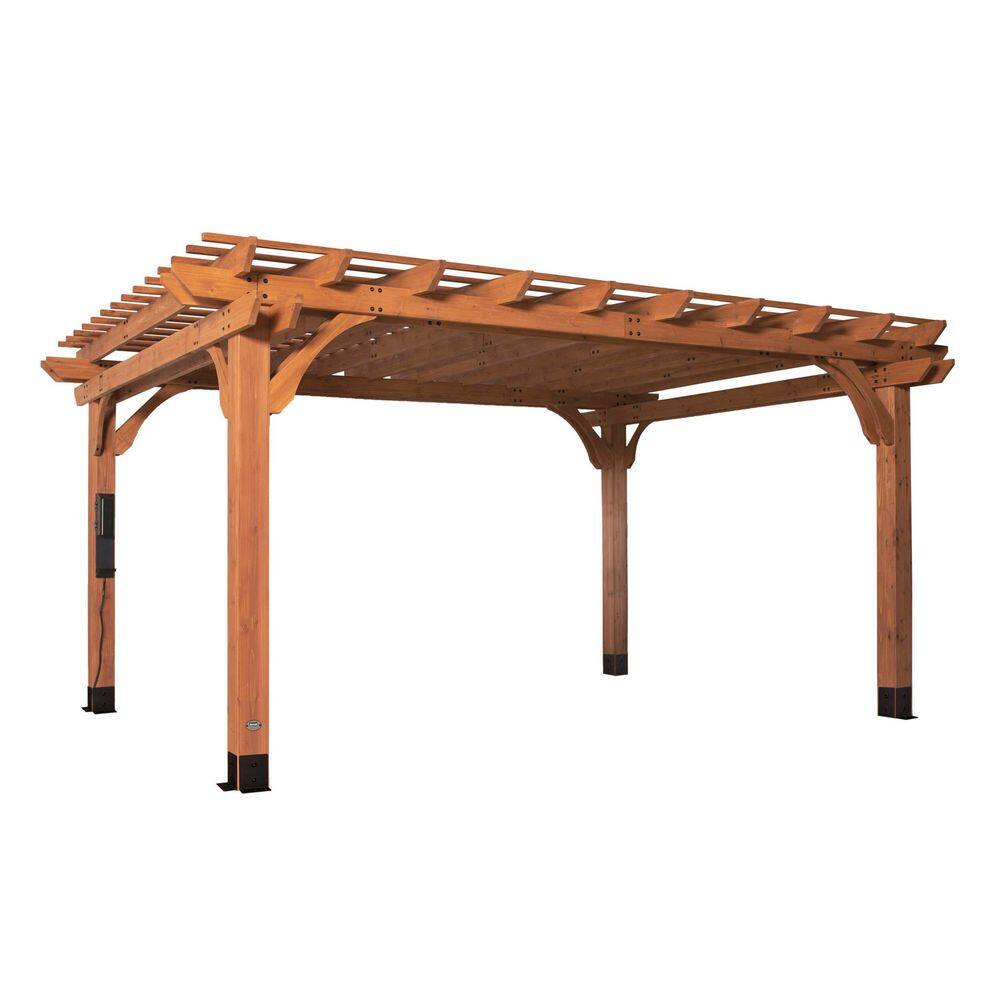Backyard Discovery Beaumont 16 ft. x 12 ft. Light Brown Traditional Outdoor All Cedar Wood Patio Pergola Shade Structure with Electric 2101562COM