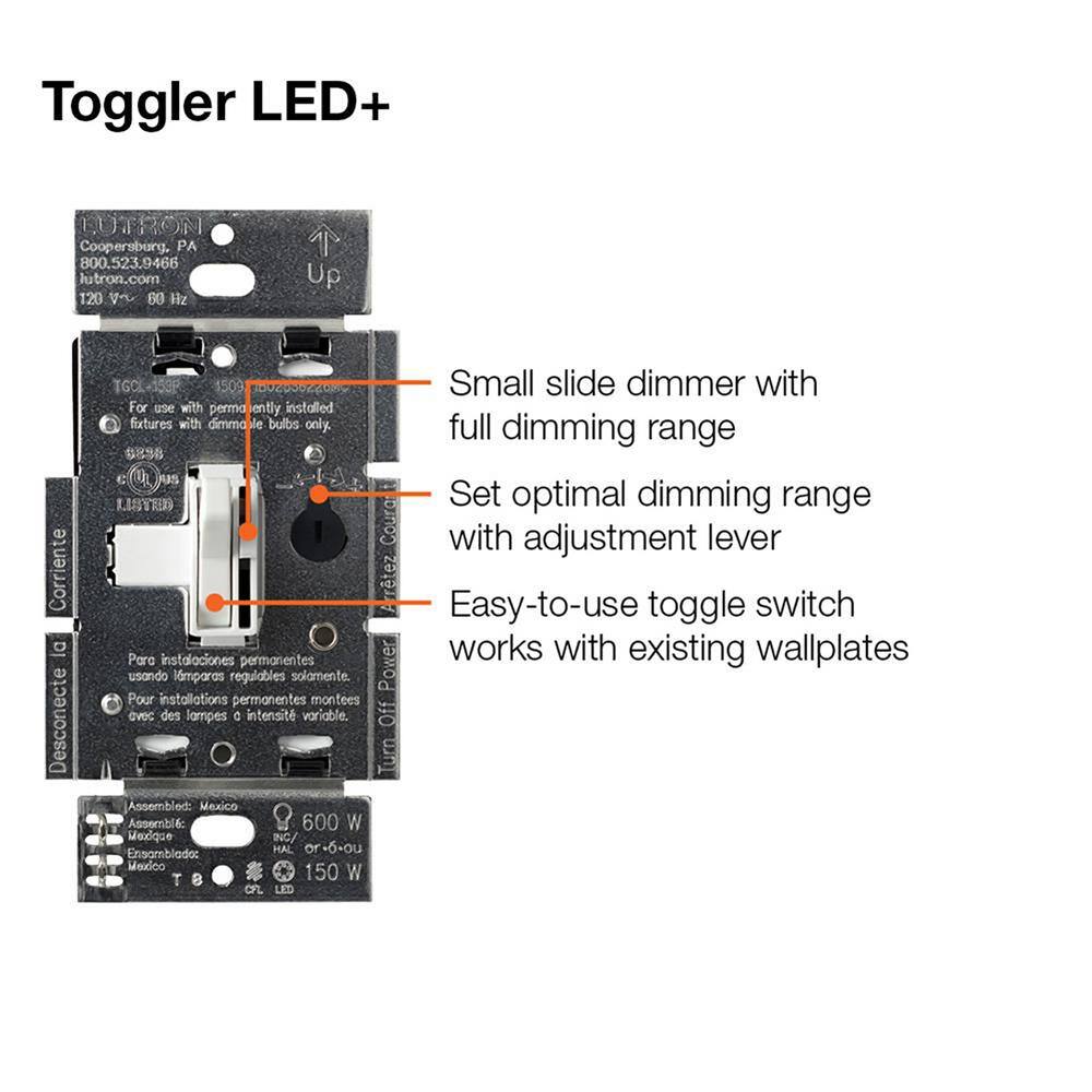 Lutron Toggler LED+ Dimmer Switch for Dimmable LEDs, White, Klein 11-in-1 Multi Bit Screwdriver and Nut Driver (TGCL-6PKR-KSD) TGCL-6PKR-KSD